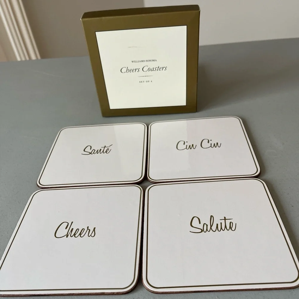 Williams - Sonoma Cheers Coaster set of 4 party holiday drinks EUC drinks cork
